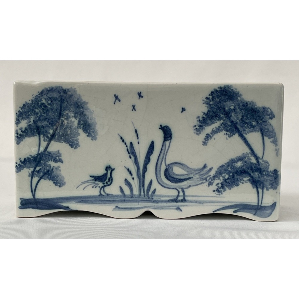 ISIS Deborah Sears Ceramics Flower Brick Holder Frog Blue White Oxford England